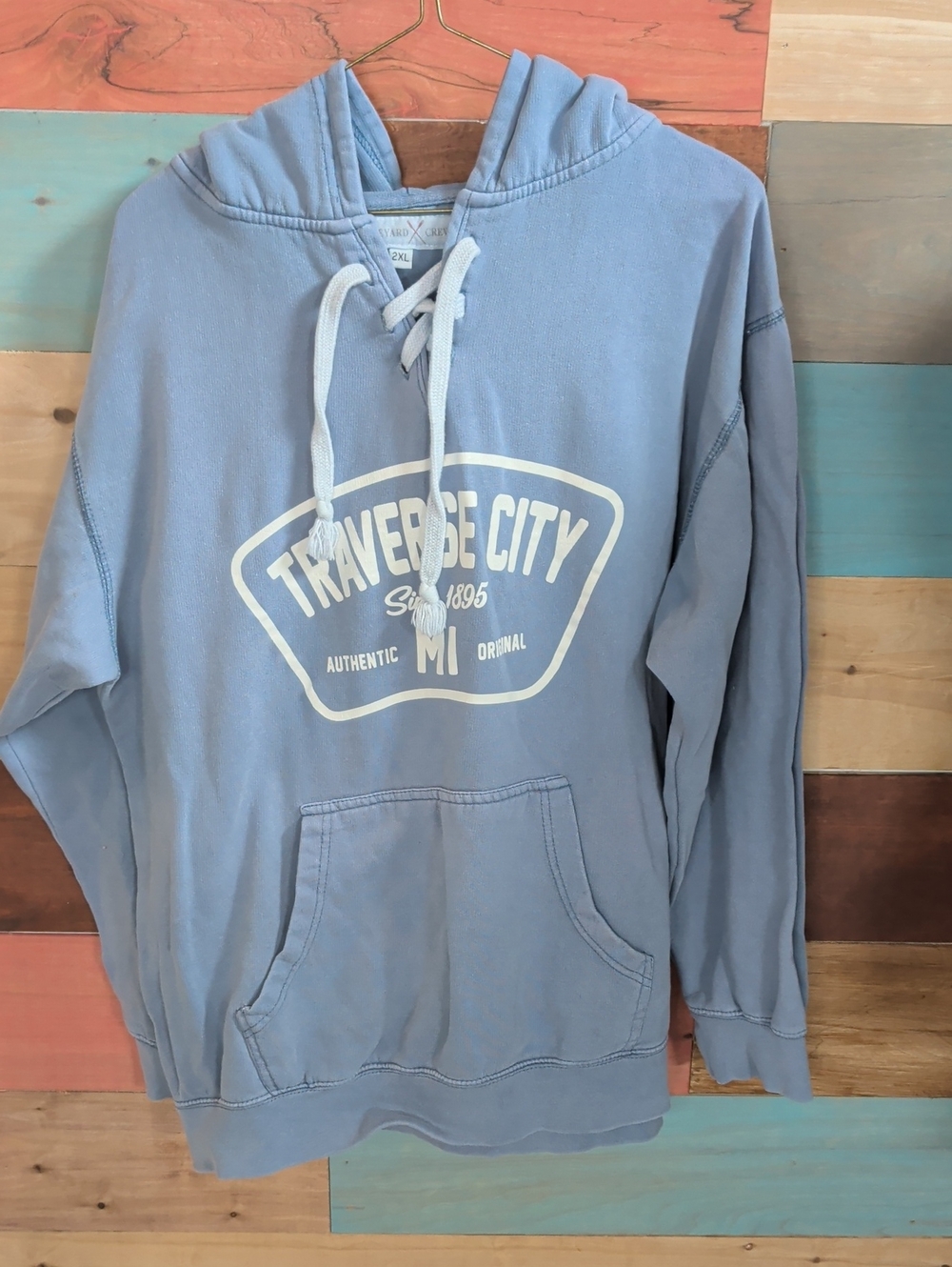 Traverse City Lace-Up Hoodie Sweatshirt - Light Blue